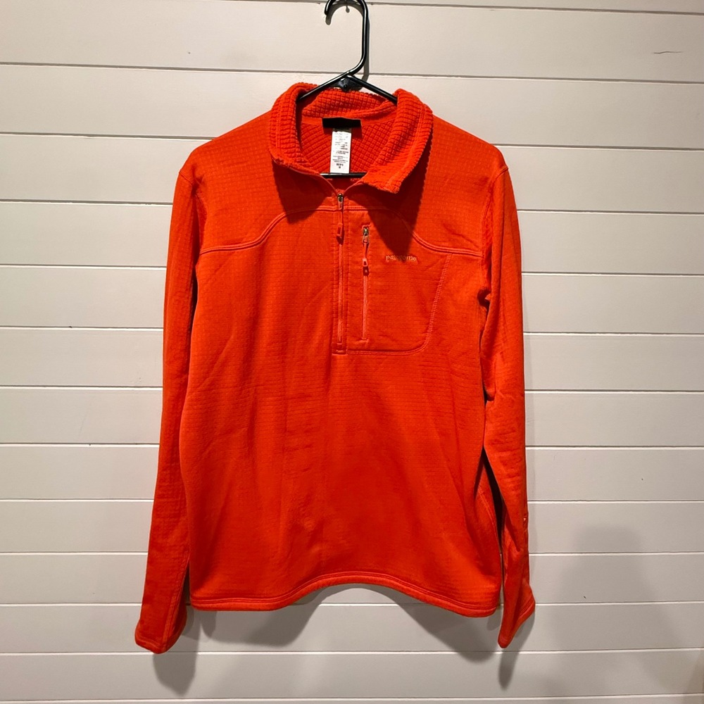 Patagonia R1 Regulator Mens Medium Orange Polartec Power Dry 1/4 Zip Fleece